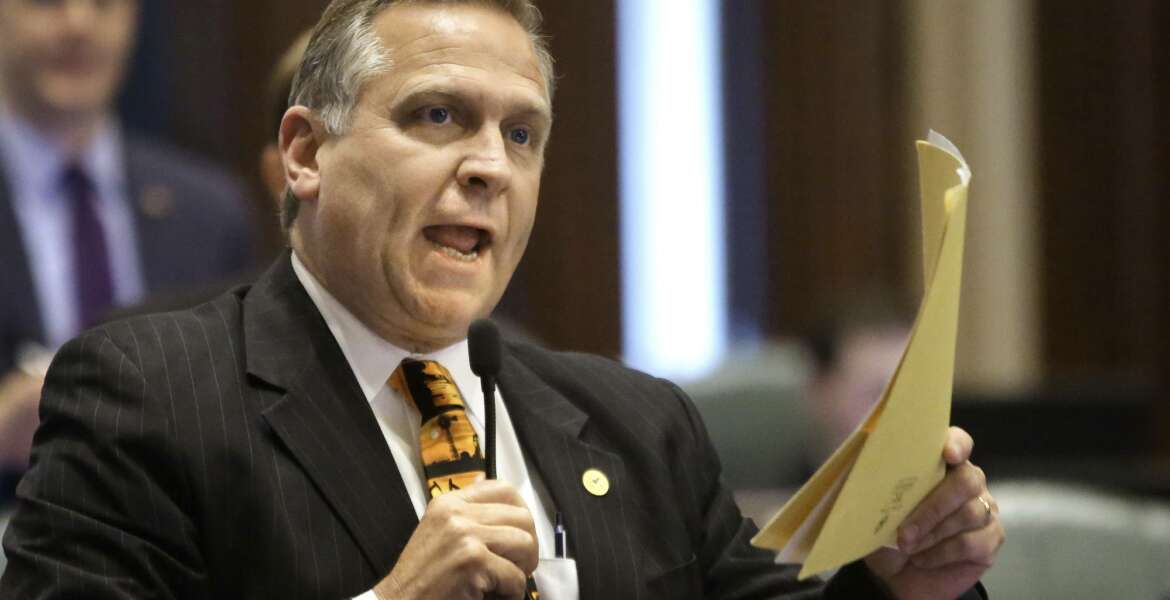 llinois Rep. Mike Bost argues legislation while on the House floor during session at the state Capitol in Springfield Ill.